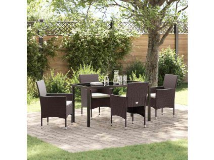 Zahradní jídelní souprava s polštářem 5 pcs Hnědá Poly ratan 3379747