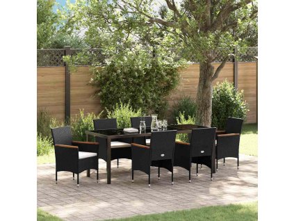Zahradní jídelní souprava s polštářem 7 pcs Černá Poly ratan 3379755