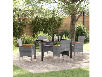 Zahradní jídelní souprava s polštářem 5 pcs Šedá Poly ratan 3379760
