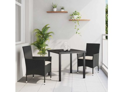 Zahradní jídelní souprava s polštářem 3 pcs Černá Poly ratan 3379765