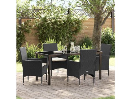 Zahradní jídelní souprava s polštářem 5 pcs Černá Poly ratan 3379768