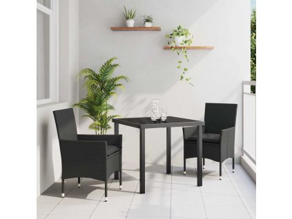 Zahradní jídelní souprava s polštářem 3 pcs Černá Poly ratan 3379772