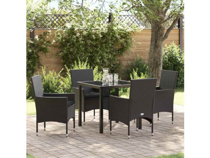 Zahradní jídelní souprava s polštářem 5 pcs Černá Poly ratan 3379773