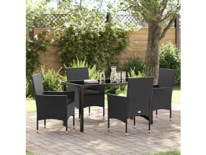 Zahradní jídelní souprava s polštářem 5 pcs Černá Poly ratan 3379774