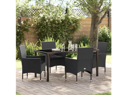 Zahradní jídelní souprava s polštářem 5 pcs Černá Poly ratan 3379775