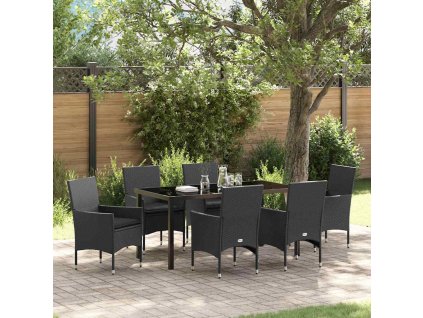 Zahradní jídelní souprava s polštářem 7 pcs Černá Poly ratan 3379776