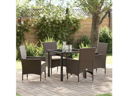 Zahradní jídelní souprava s polštářem 5 pcs Hnědá Poly ratan 3379780