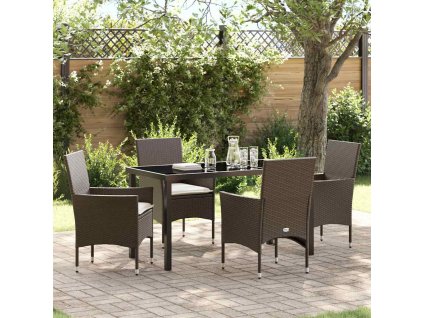 Zahradní jídelní souprava s polštářem 5 pcs Hnědá Poly ratan 3379781