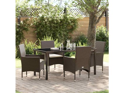 Zahradní jídelní souprava s polštářem 5 pcs Hnědá Poly ratan 3379782