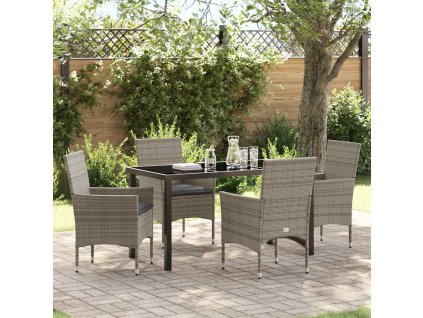 Zahradní jídelní souprava s polštářem 5 pcs Šedá Poly ratan 3379788