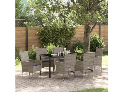Zahradní jídelní souprava s polštářem 7 pcs Šedá Poly ratan 3379790