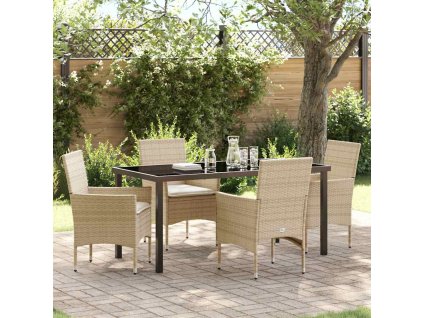Zahradní jídelní souprava s polštářem 5 pcs Béžová Poly ratan 3379803