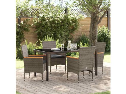 Zahradní jídelní souprava s polštářem 5 pcs Šedá Poly ratan 3379851