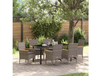Zahradní jídelní souprava s polštářem 7 pcs Šedá Poly ratan 3379853