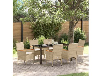 Zahradní jídelní souprava s polštářem 7 pcs Béžová Poly ratan 3379860