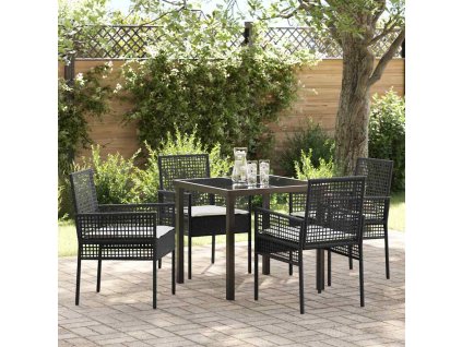 Zahradní jídelní souprava s polštářem 5 pcs Černá Poly ratan 3379864