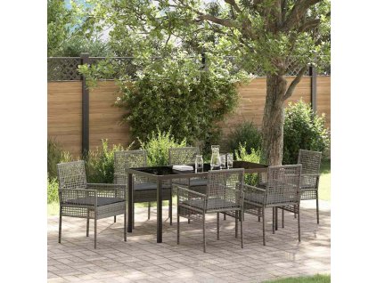 Zahradní jídelní souprava s polštářem 7 pcs Šedá Poly ratan 3379881