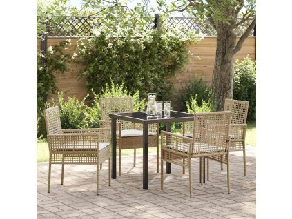 Zahradní jídelní souprava s polštářem 5 pcs Béžová Poly ratan 3379892