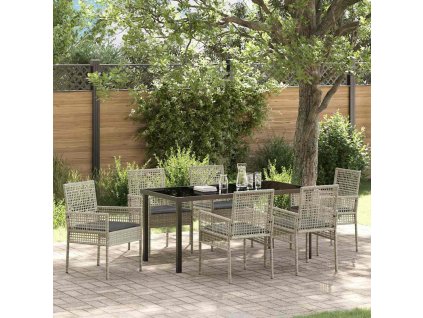Zahradní jídelní souprava 7 pcs Světle šedá Poly ratan 3379902