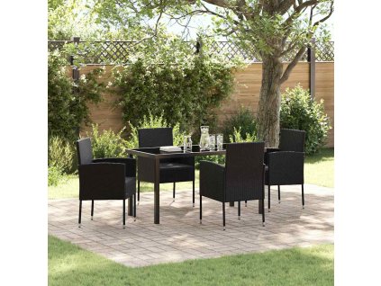 Zahradní jídelní souprava s polštářem 5 pcs Černá Poly ratan 3379935