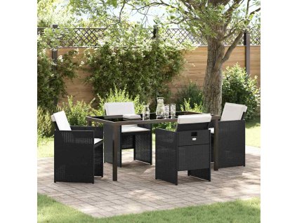 Zahradní jídelní souprava s polštářem 5 pcs Černá Poly ratan 3379942