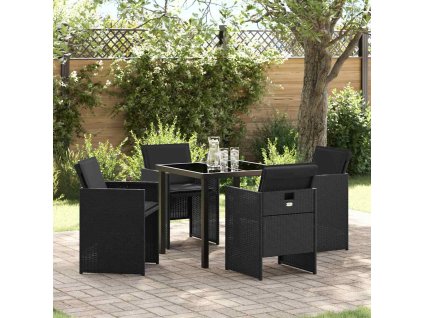 Zahradní jídelní souprava s polštářem 5 pcs Černá Poly ratan 3379944