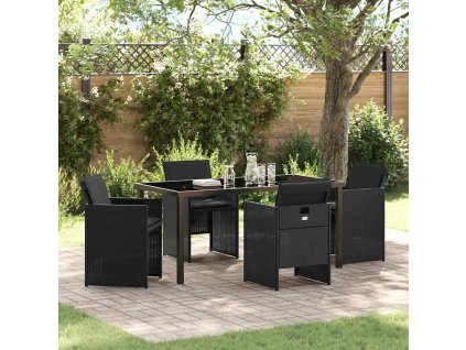 Zahradní jídelní souprava s polštářem 5 pcs Černá Poly ratan 3379946
