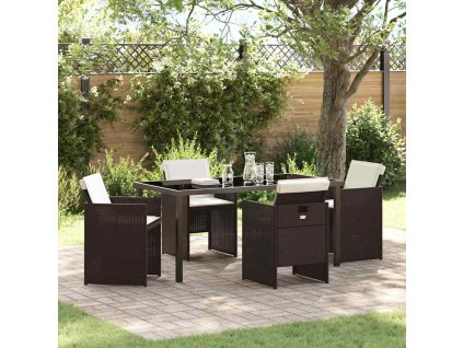 Zahradní jídelní souprava s polštářem 5 pcs Hnědá Poly ratan 3379954