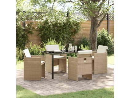 Zahradní jídelní souprava s polštářem 5 pcs Béžová Poly ratan 3379957