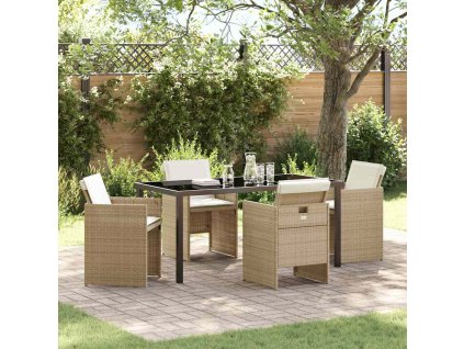 Zahradní jídelní souprava s polštářem 5 pcs Béžová Poly ratan 3379958