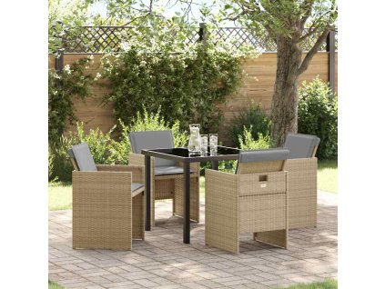 Zahradní jídelní souprava s polštářem 5 pcs Béžová Poly ratan 3379964