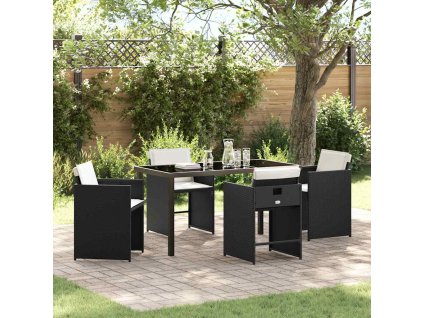 Zahradní jídelní souprava s polštářem 5 pcs Černá Poly ratan 3379973