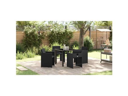 Zahradní jídelní souprava s polštářem 5 pcs Černá Poly ratan 3379976