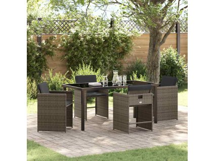 Zahradní jídelní souprava s polštářem 5 pcs Šedá Poly ratan 3379982
