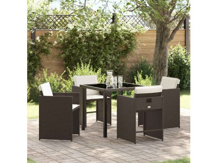 Zahradní jídelní souprava s polštářem 5 pcs Hnědá Poly ratan 3379984