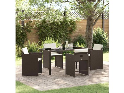 Zahradní jídelní souprava s polštářem 5 pcs Hnědá Poly ratan 3379985