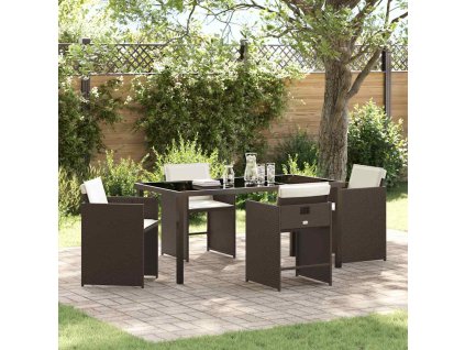 Zahradní jídelní souprava s polštářem 5 pcs Hnědá Poly ratan 3379986