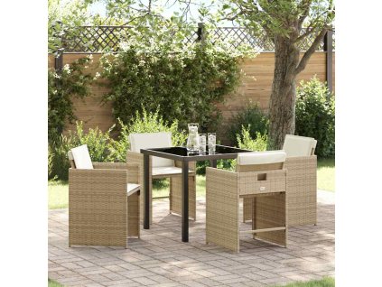 Zahradní jídelní souprava s polštářem 5 pcs Béžová Poly ratan 3379988