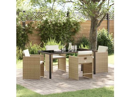 Zahradní jídelní souprava s polštářem 5 pcs Béžová Poly ratan 3379990