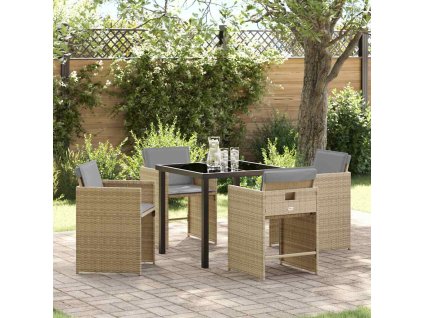 Zahradní jídelní souprava s polštářem 5 pcs Béžová Poly ratan 3379996