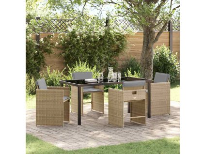 Zahradní jídelní souprava s polštářem 5 pcs Béžová Poly ratan 3379998