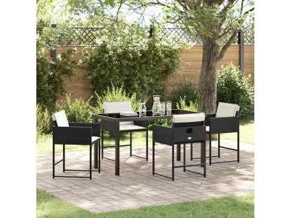 Zahradní jídelní souprava s polštářem 5 pcs Černá Poly ratan 3380005