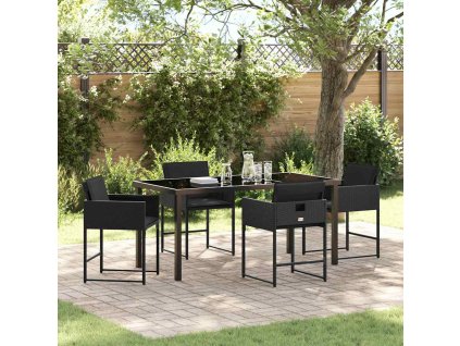 Zahradní jídelní souprava s polštářem 5 pcs Černá Poly ratan 3380010