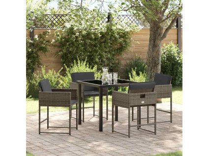 Zahradní jídelní souprava s polštářem 5 pcs Šedá Poly ratan 3380012
