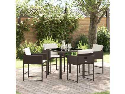 Zahradní jídelní souprava s polštářem 5 pcs Hnědá Poly ratan 3380016