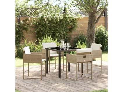 Zahradní jídelní souprava s polštářem 5 pcs Béžová Poly ratan 3380020
