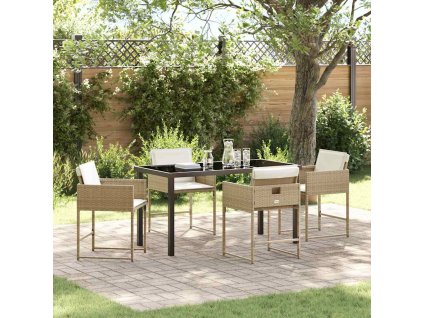 Zahradní jídelní souprava s polštářem 5 pcs Béžová Poly ratan 3380021