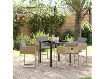 Zahradní jídelní souprava s polštářem 5 pcs Béžová Poly ratan 3380028