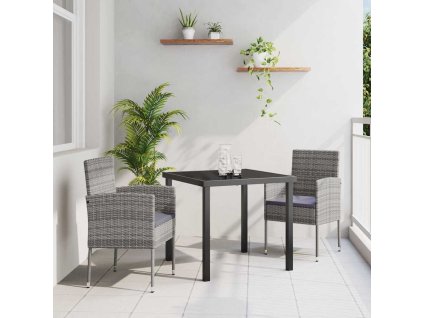 Zahradní jídelní souprava s polštářem 3 pcs Šedá Poly ratan 3380057