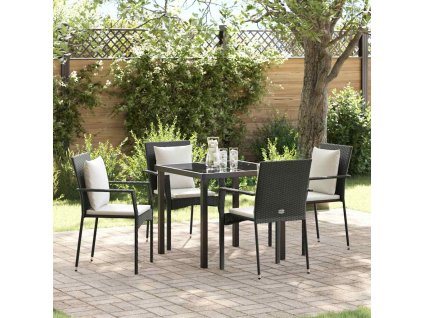 Zahradní jídelní souprava s polštářem 5 pcs Černá Poly ratan 3380072